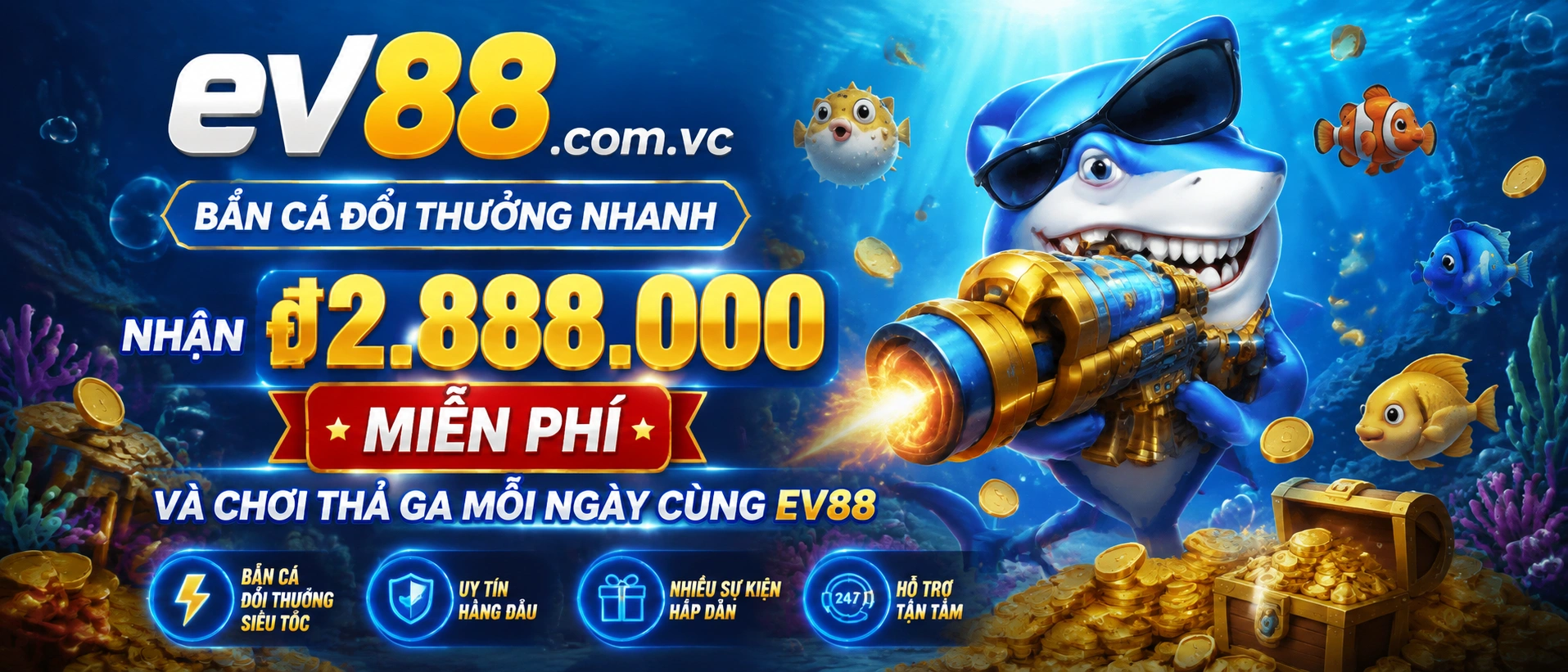 EV88 Bắn Cá với giao diện sảnh game chủ đề đại dương