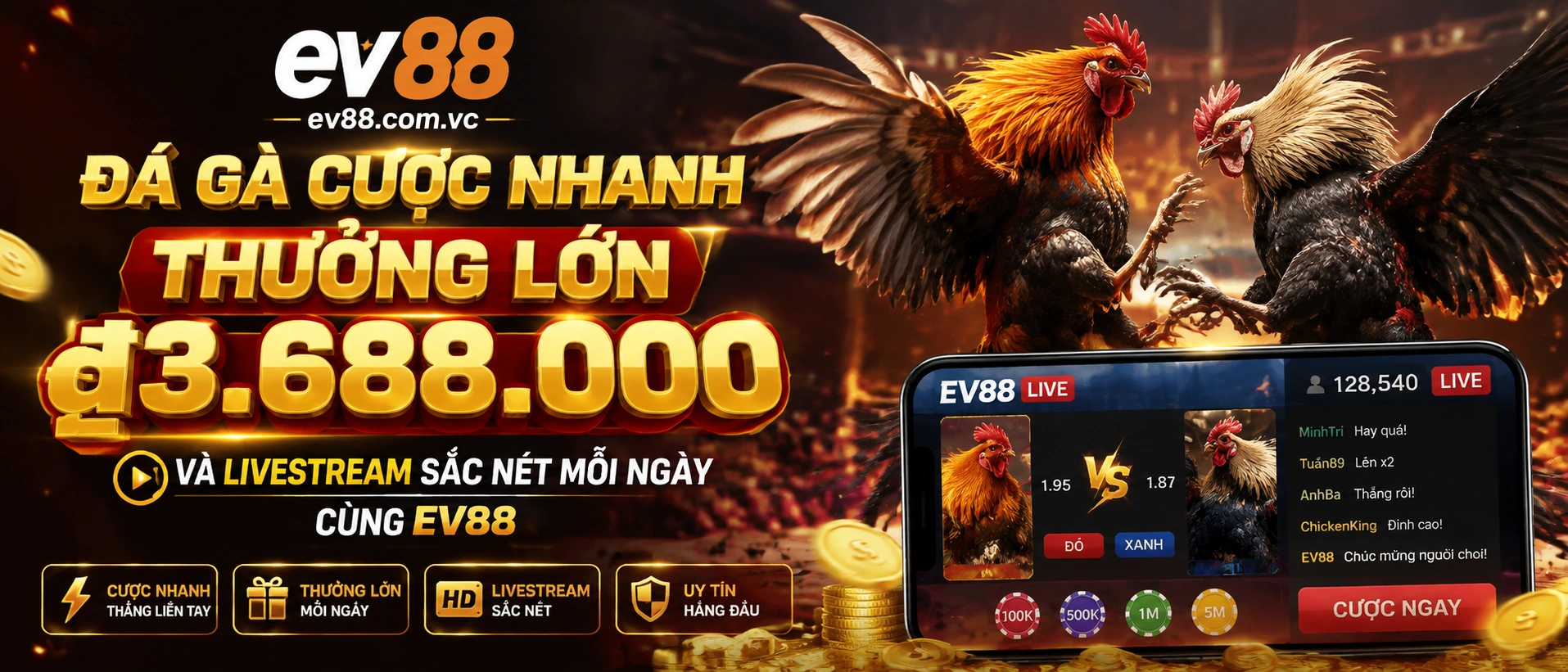 Đá Gà EV88 khu nội dung nổi bật