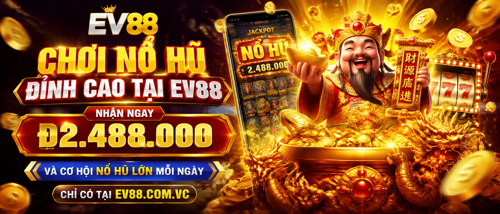 Giao diện khu Nổ Hũ EV88 hiển thị danh mục game và lựa chọn nhanh