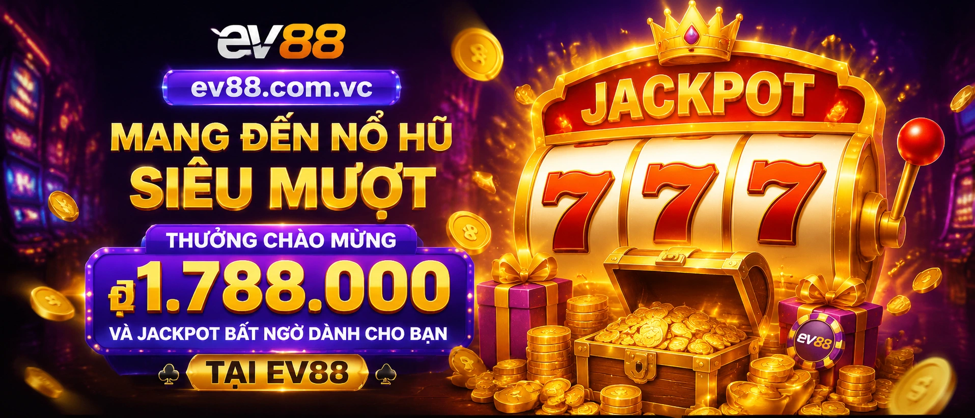 Khu slot hiện đại EV88 với nhiều biểu tượng và mức thưởng